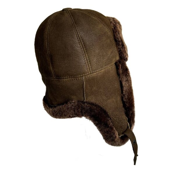Real Shearling Sheepskin Leather Trapper Hat | Aviator Winter Hat | Ushanka - Picture 6 of 9